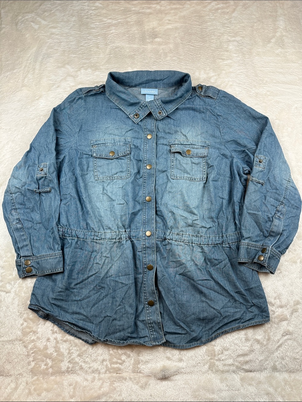 Liz & Me Size 0X Light Blue Denim Snap-Front Shirt Jacket | Everyday | Casual